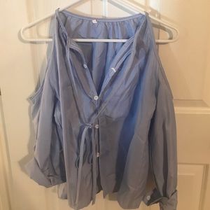 Blue cold shoulder top